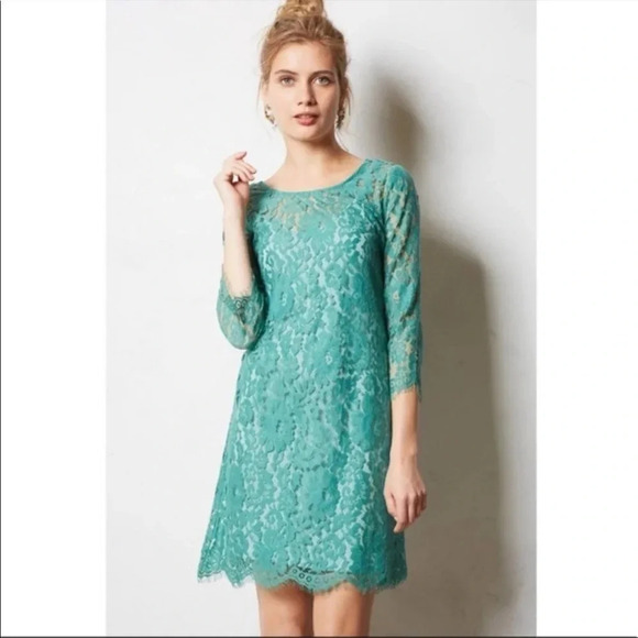 Anthropologie HD in Paris Overture Green Shift Lace Dress Size XS - Picture 1 of 6